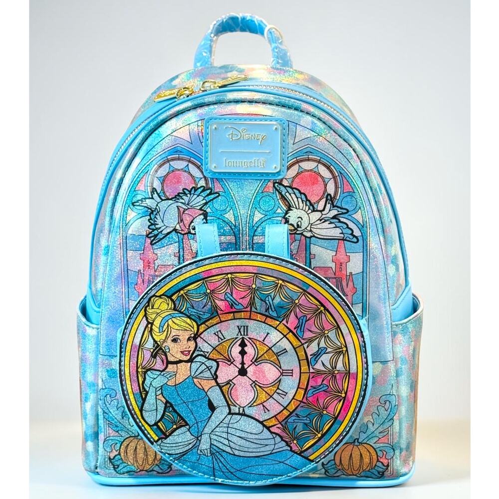 2026 Loungefly Disney Cinderella Stained Glass Mini Backpack NWT Princess Blue